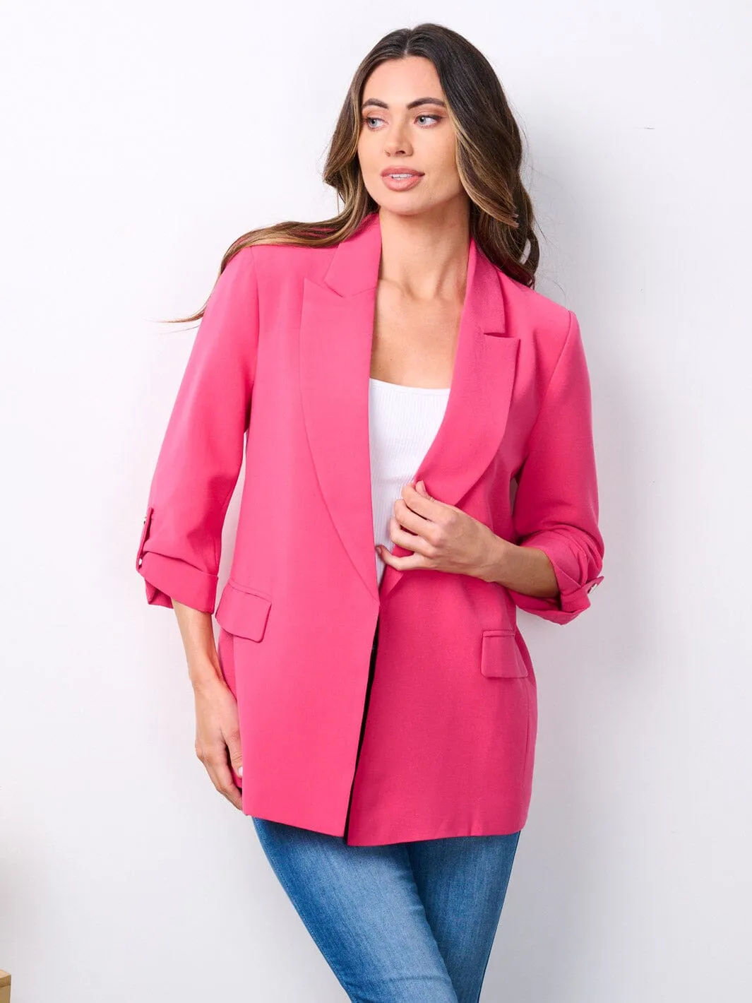 WOMEN'S 3/4 SLEEVE BUTTON CLOSURE BLAZER