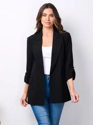 WOMEN'S 3/4 SLEEVE BUTTON CLOSURE BLAZER