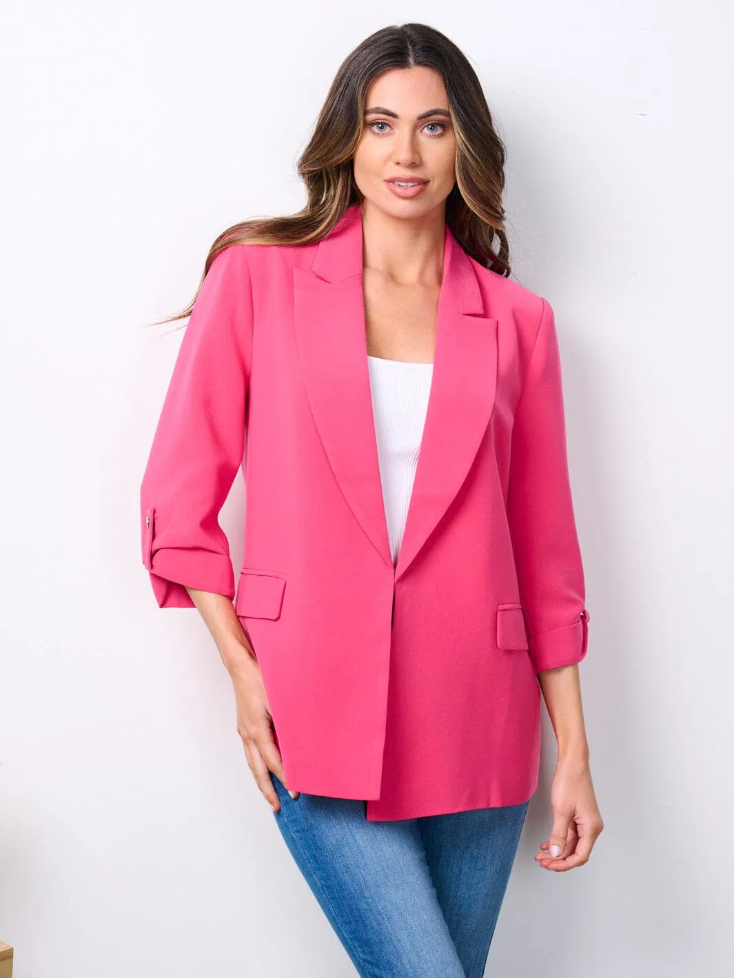 WOMEN'S 3/4 SLEEVE BUTTON CLOSURE BLAZER