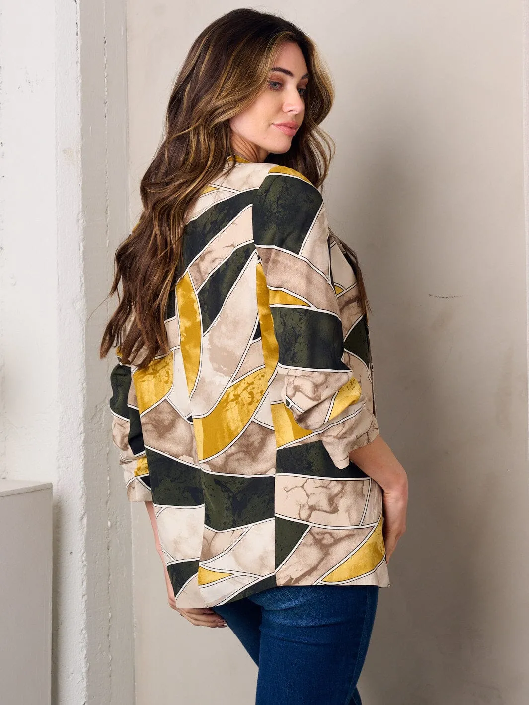 WOMEN'S 3/4 SLEEVE OPEN FRONT MULTI PRINT BLAZER