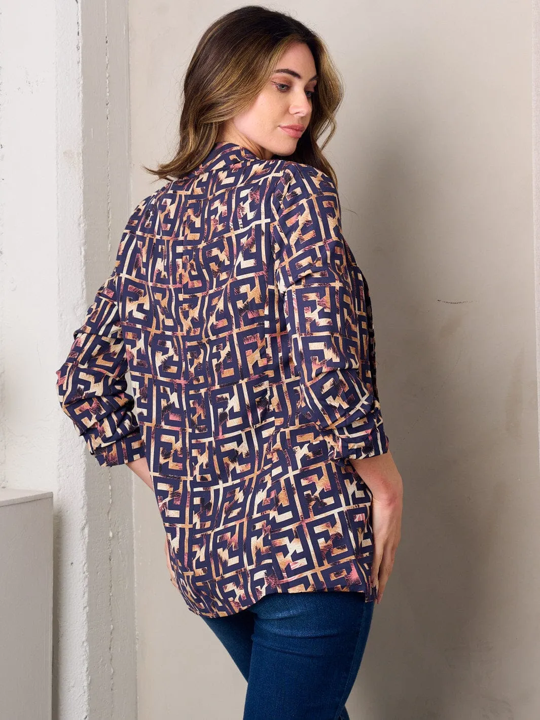 WOMEN'S 3/4 SLEEVE OPEN FRONT MULTI PRINT BLAZER