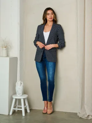 WOMEN'S 3/4 SLEEVE OPEN FRONT STRIPES BLAZER