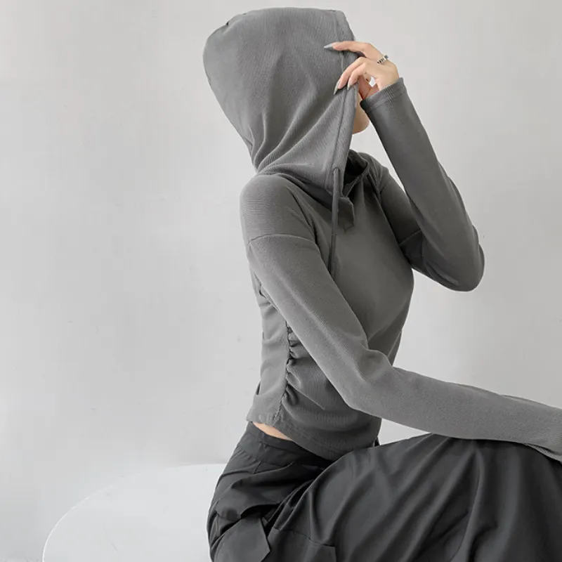 Women's Casual Solid Drawstring Long Sleeve Shirt