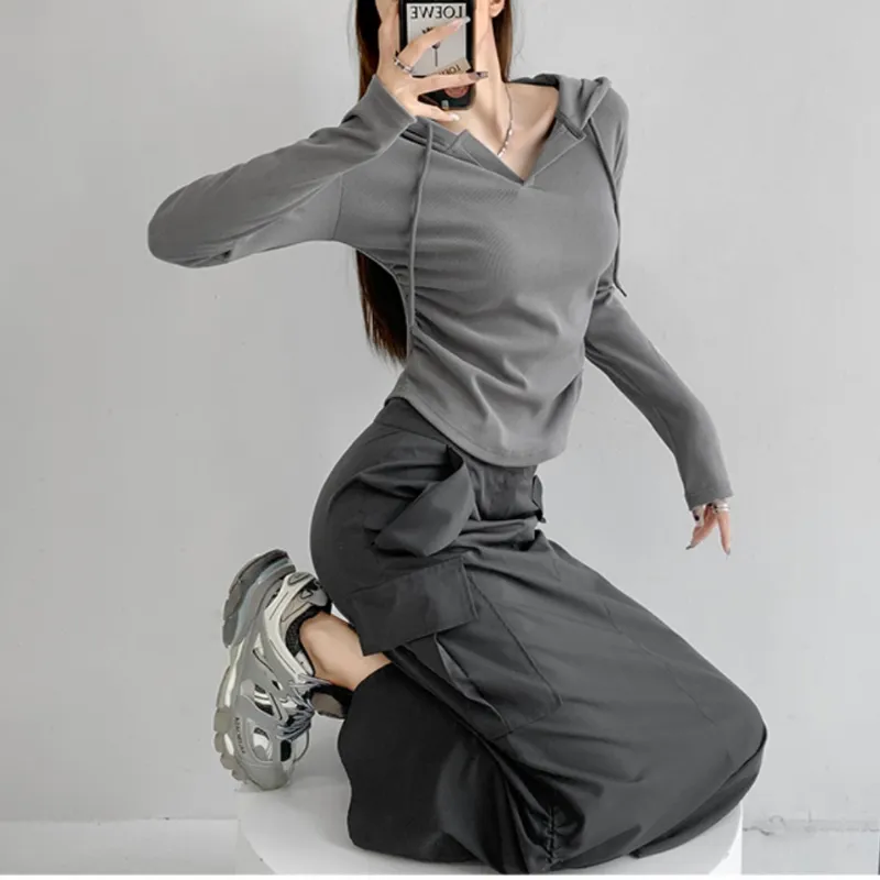 Women's Casual Solid Drawstring Long Sleeve Shirt