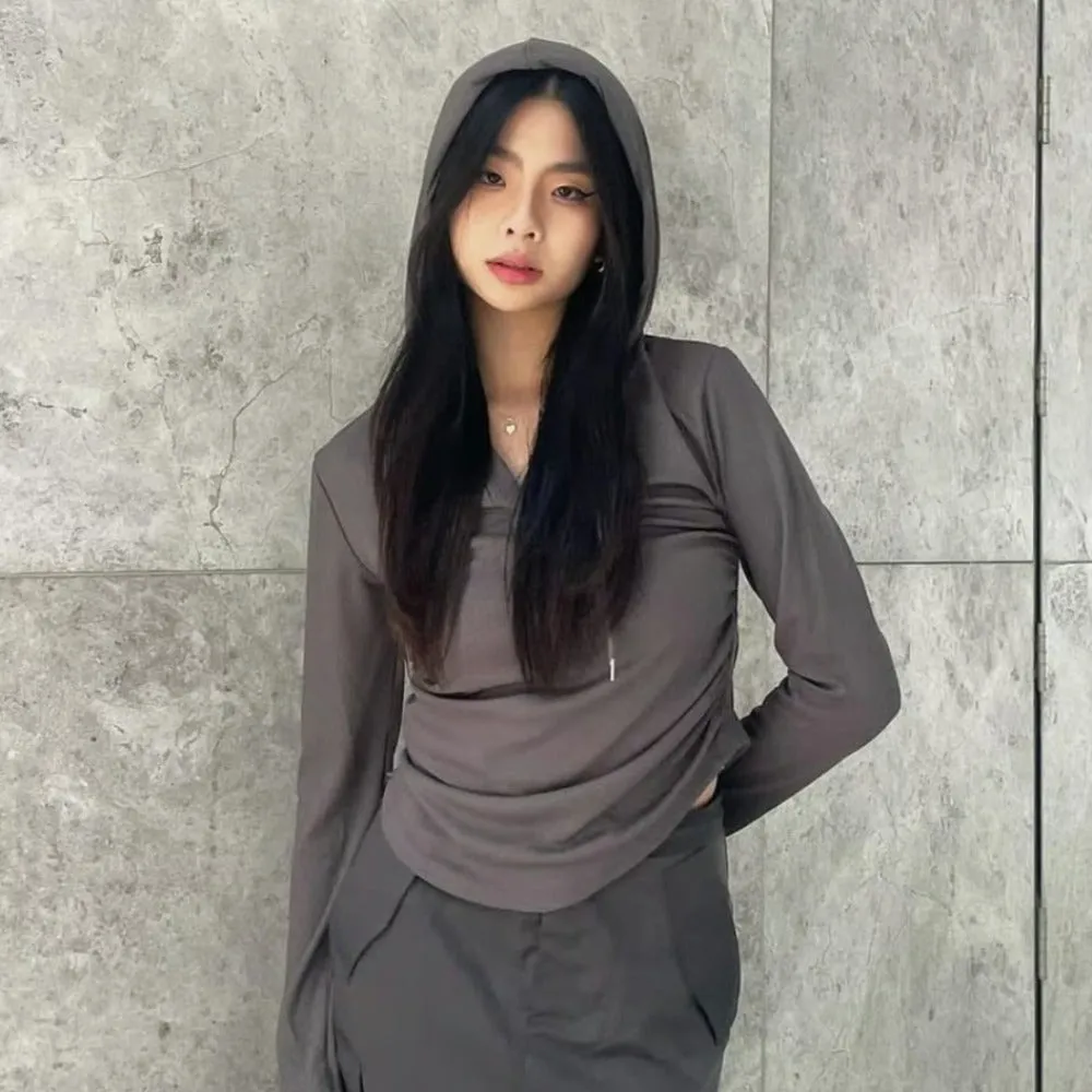 Women's Casual Solid Drawstring Long Sleeve Shirt