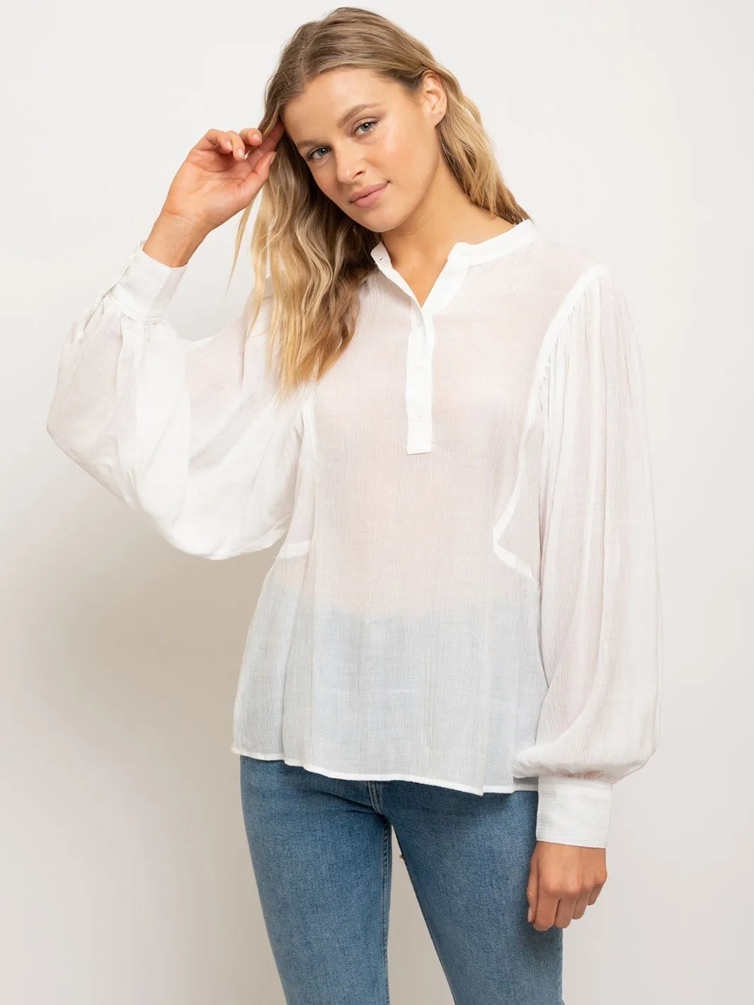 WOMEN'S HENLEY DOLMAN LONG CUFFS SLEEVES W/BUTTON CLOSURE TOP
