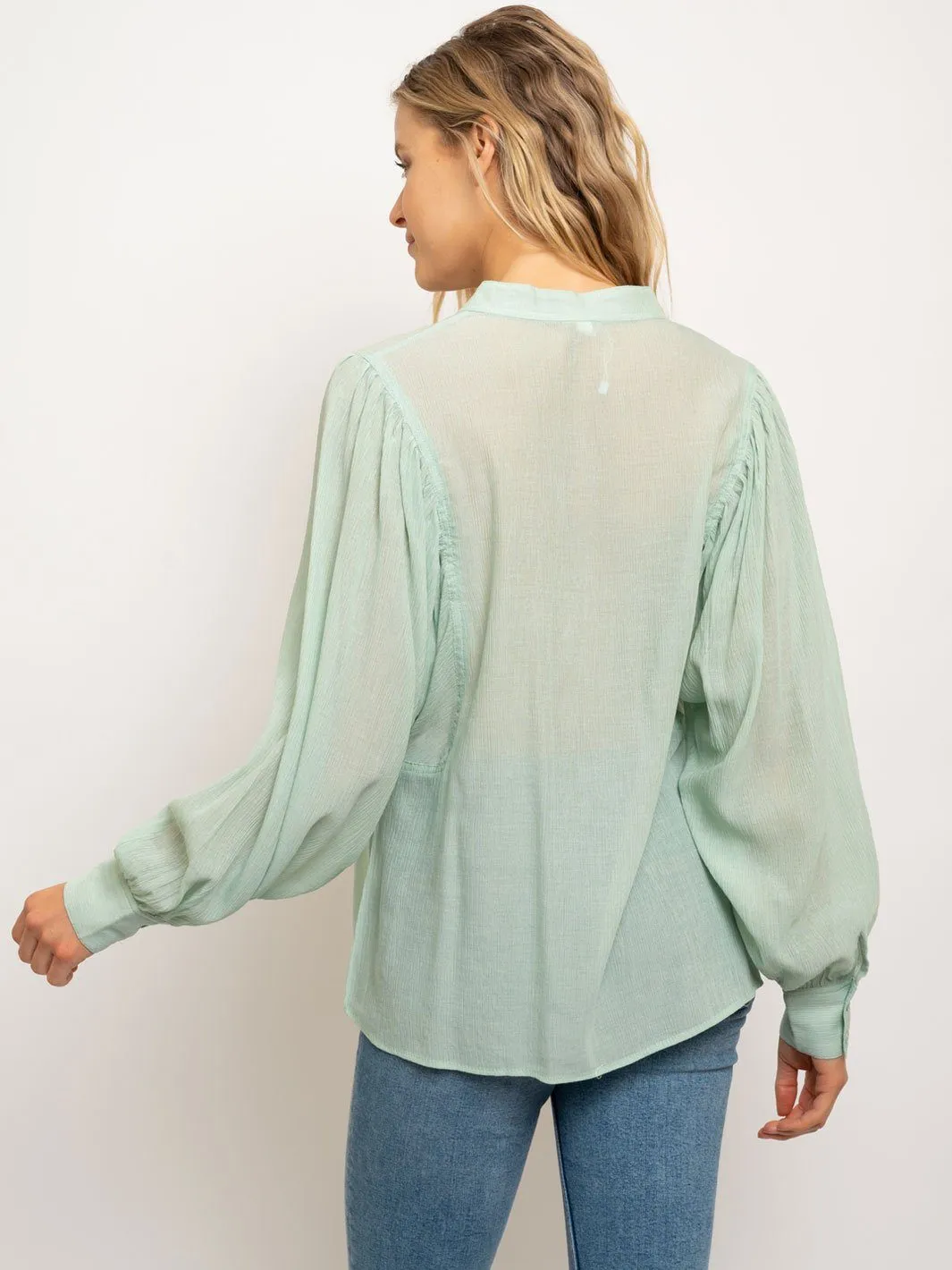 WOMEN'S HENLEY DOLMAN LONG CUFFS SLEEVES W/BUTTON CLOSURE TOP