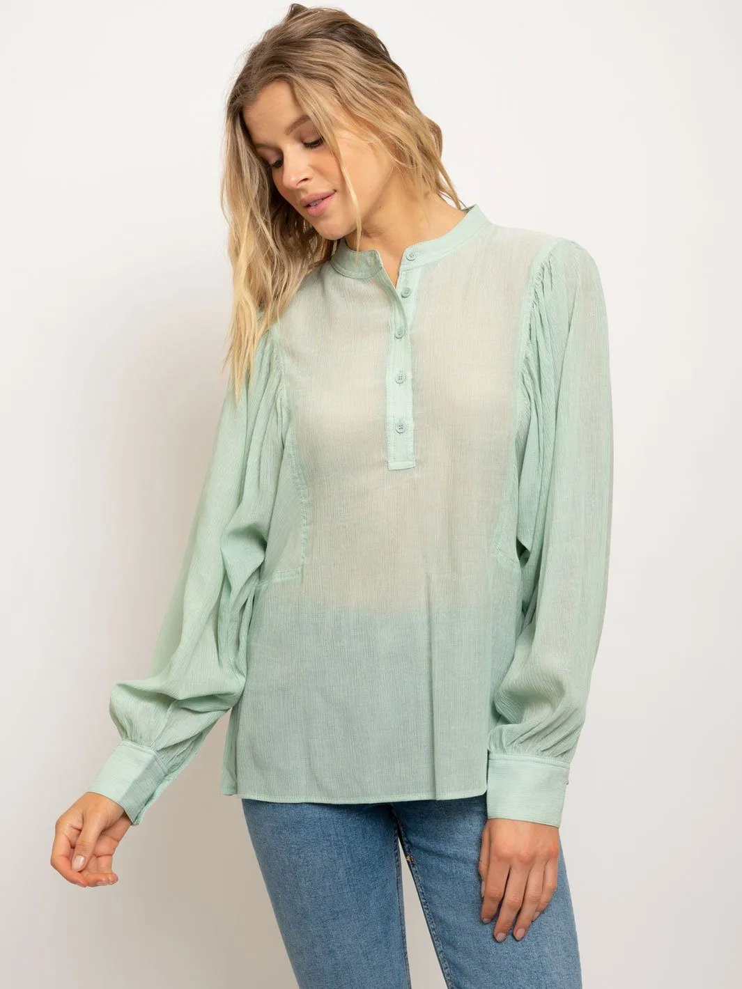 WOMEN'S HENLEY DOLMAN LONG CUFFS SLEEVES W/BUTTON CLOSURE TOP