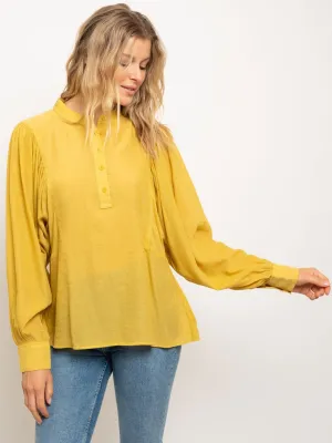 WOMEN'S HENLEY DOLMAN LONG CUFFS SLEEVES W/BUTTON CLOSURE TOP