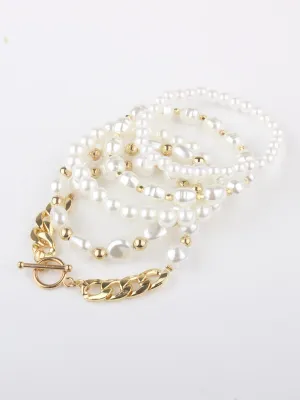 WOMEN'S PEARL GOLD & WHITE MULTI BRACELET