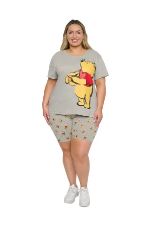 Womens Plus Size Disney Winnie The Pooh T-Shirt & Bike Shorts 2Pc Set (1X Only)