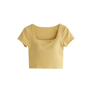 Women's Sexy Casual Korean Cropped Tops - Square Neck Bra T-Shirts with Short Sleeves SA1554