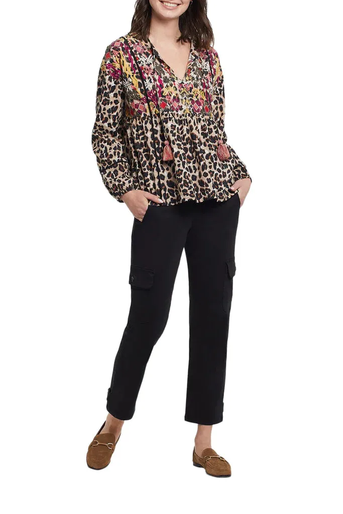 Women's Tribal | Dolman Sleeve Embroidered Blouse | Taupe Grey