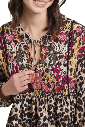Women's Tribal | Dolman Sleeve Embroidered Blouse | Taupe Grey