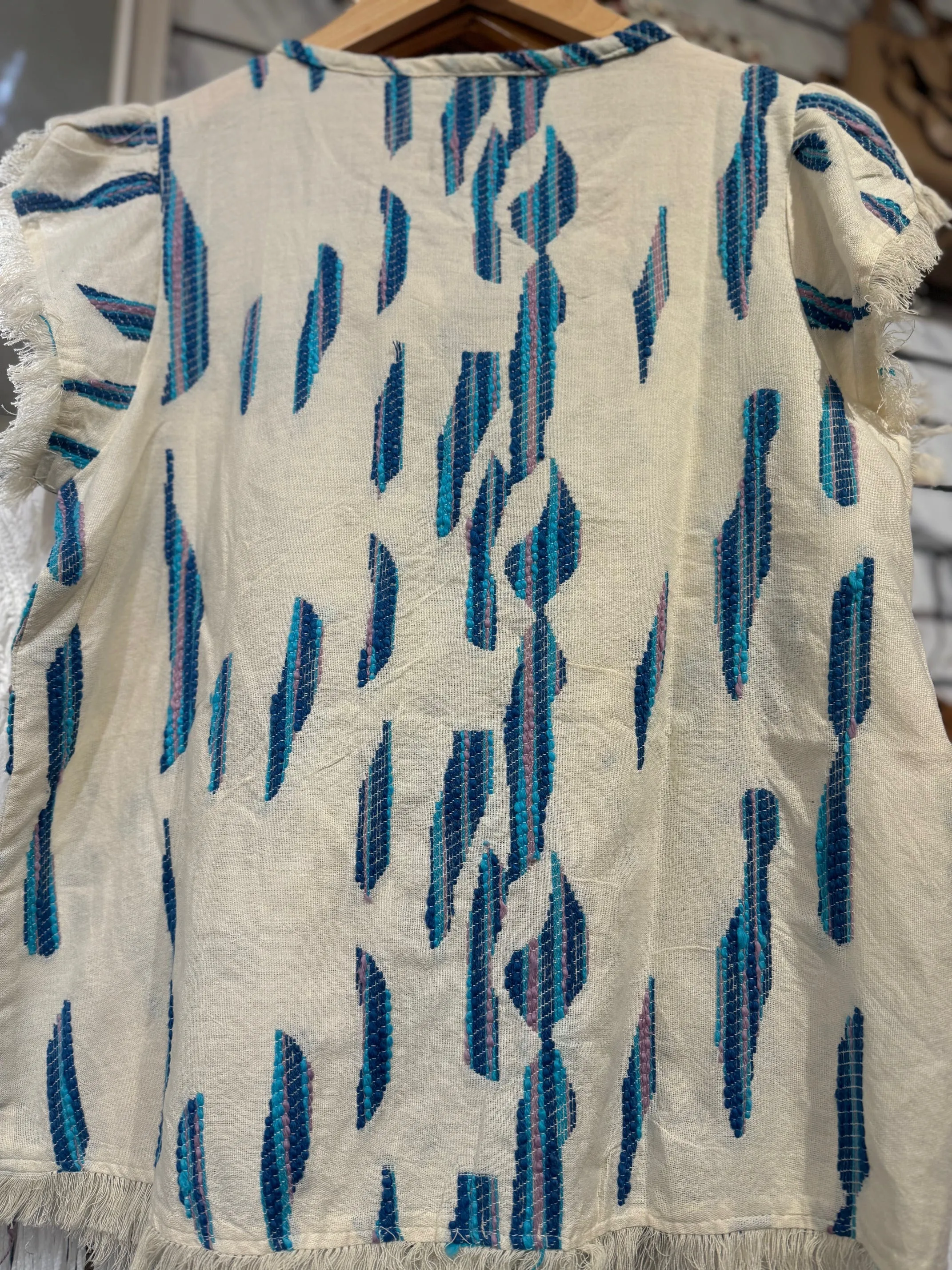 Women's Tribal Jeans | Cotton Cap Sleeve with Tassel Blouse | Capri