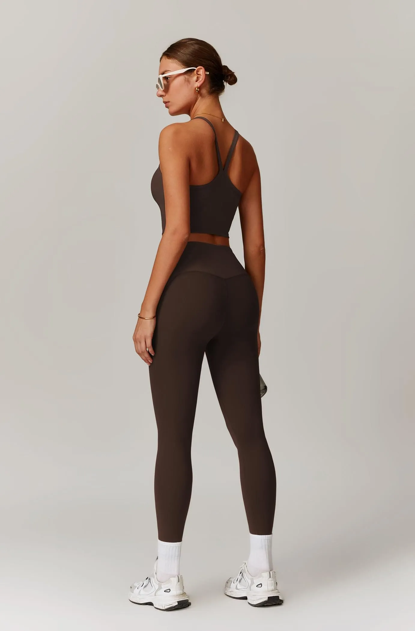 Womens Workout Sets Two Piece Seamless Stretch Cross Back Tank Top Matching Tummy Control High Waist Leggings Set 2 Piece For Women Gym Yoga Active Wear Outfits Athletic Work Out Clothes Coffee