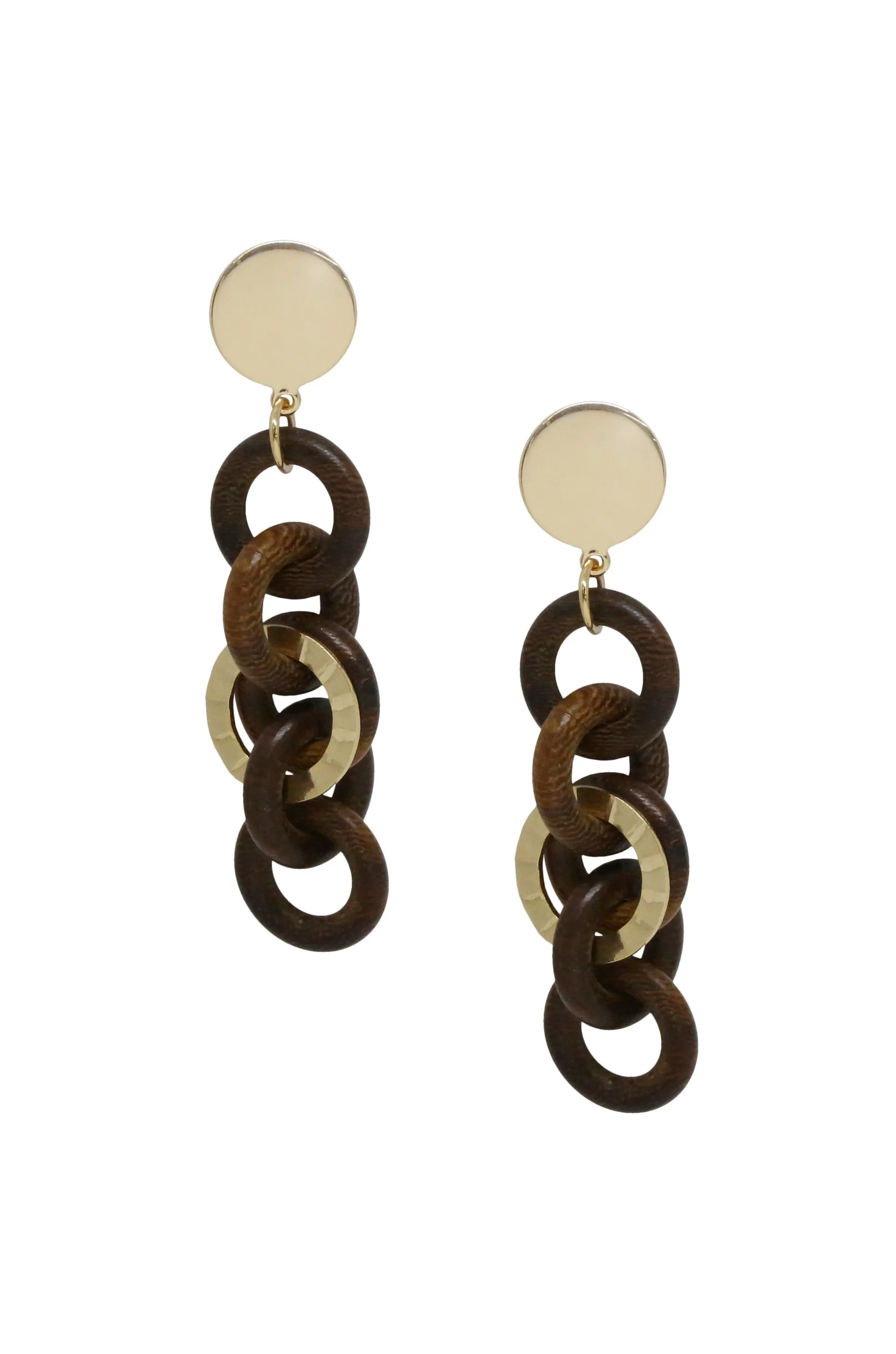 Wooden Multi-Link 18k Gold Plated Drop Earrings