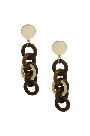 Wooden Multi-Link 18k Gold Plated Drop Earrings
