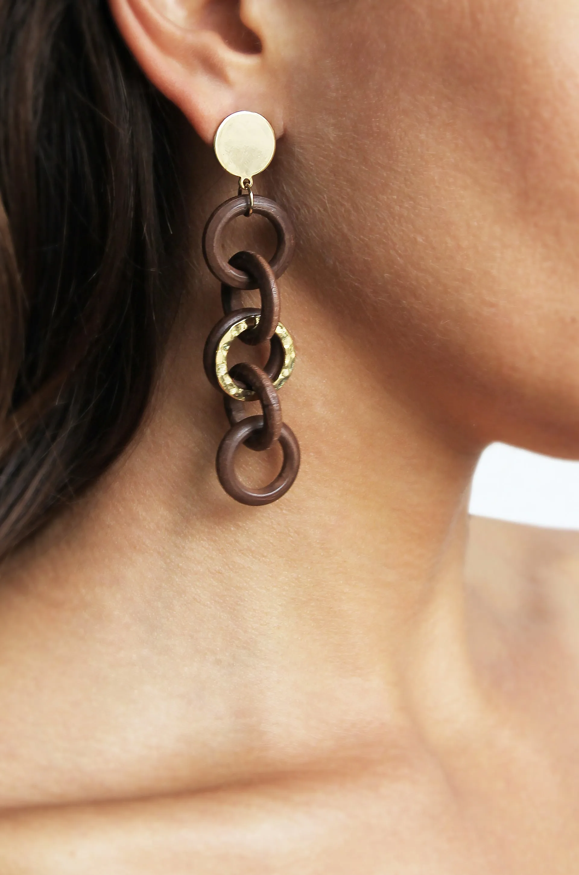 Wooden Multi-Link 18k Gold Plated Drop Earrings
