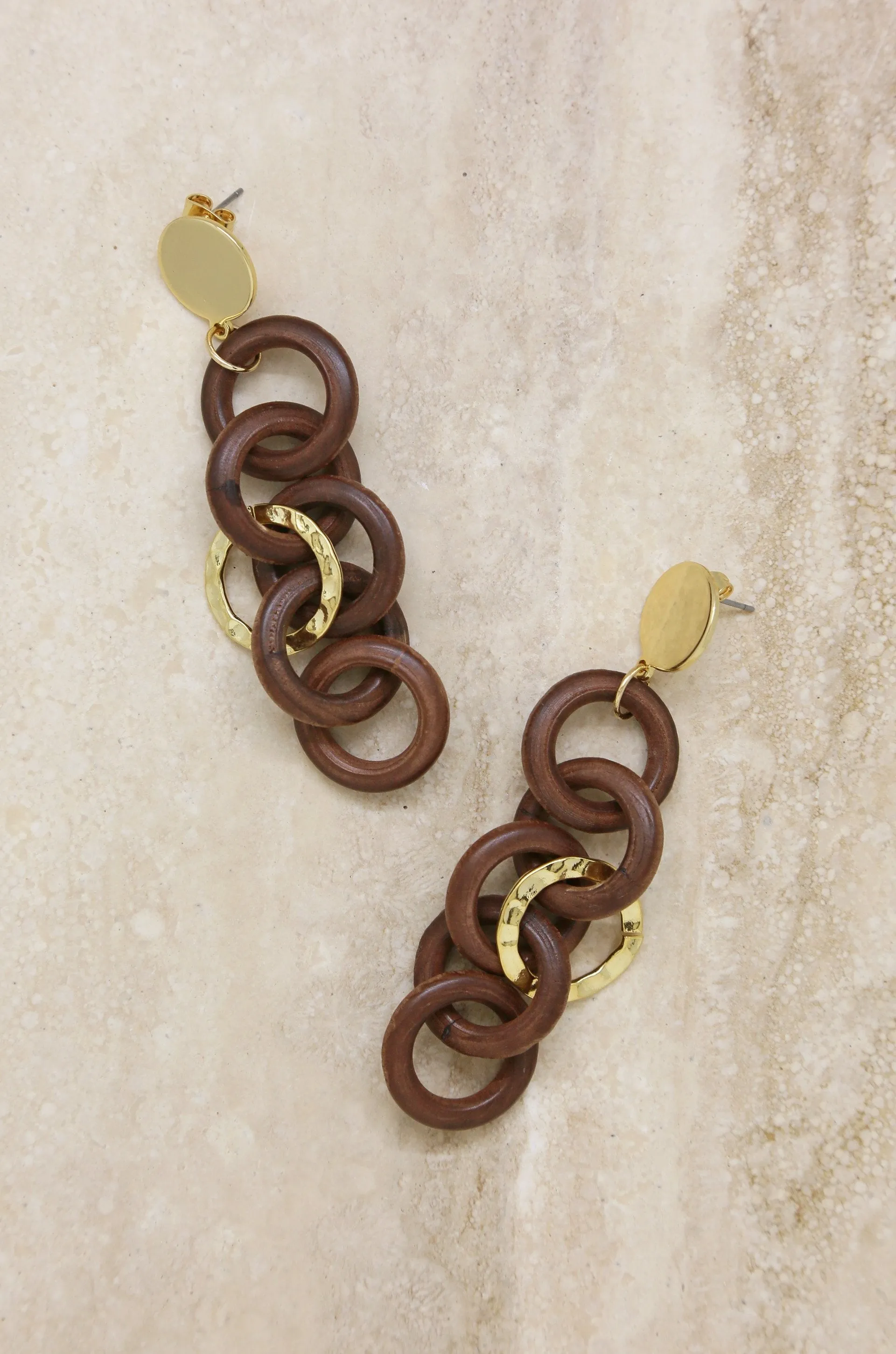 Wooden Multi-Link 18k Gold Plated Drop Earrings