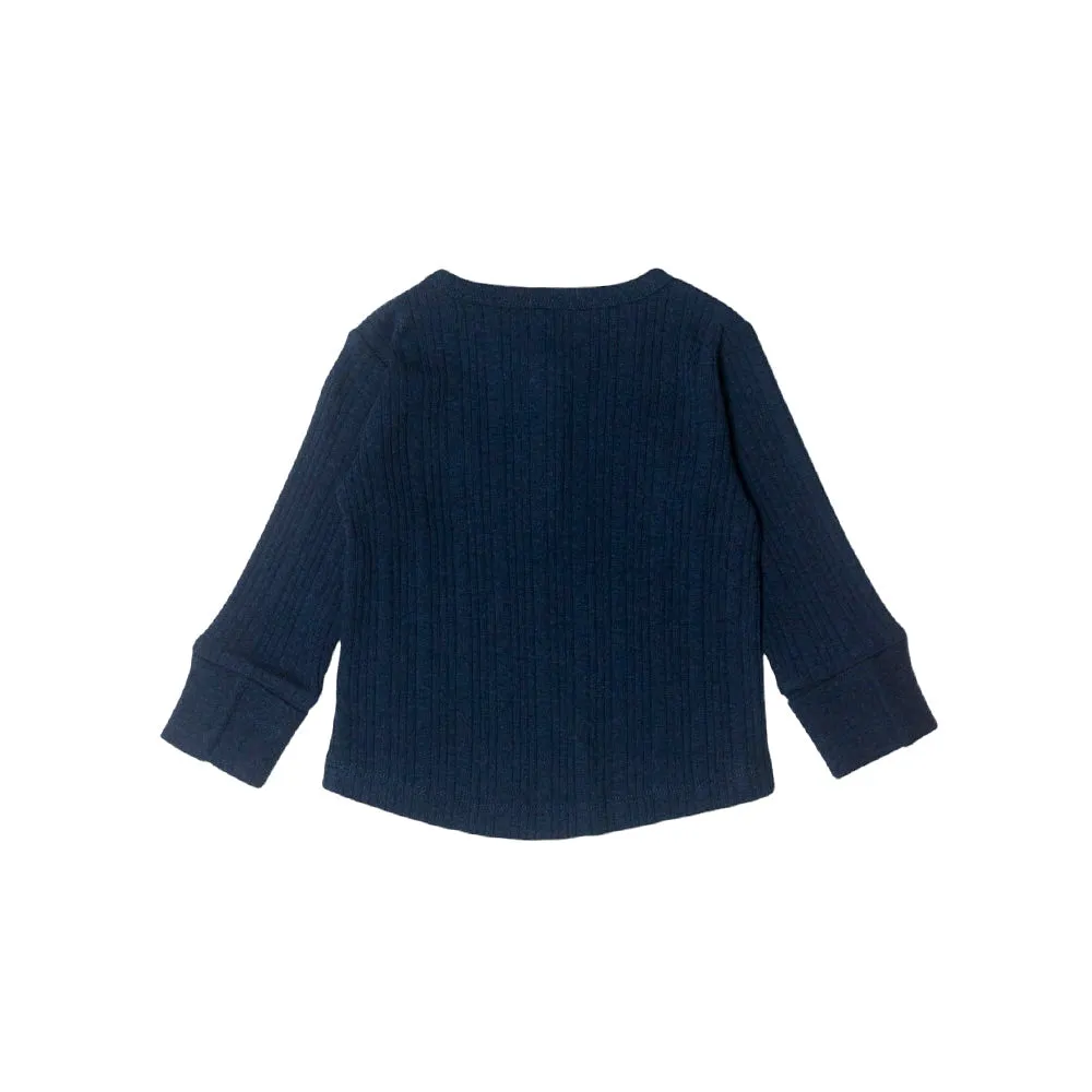 Woolbabe Organic Cotton/Merino Long Sleeve Henley Top - Tekapo Marl
