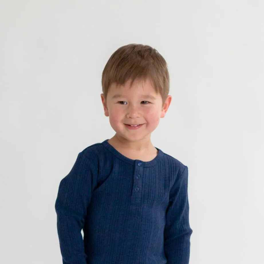 Woolbabe Organic Cotton/Merino Long Sleeve Henley Top - Tekapo Marl