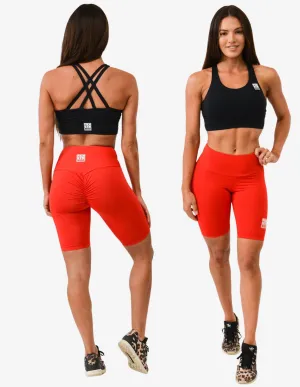 Workout Set | Black Crop Top & Red Scrunch Bum Bike Shorts