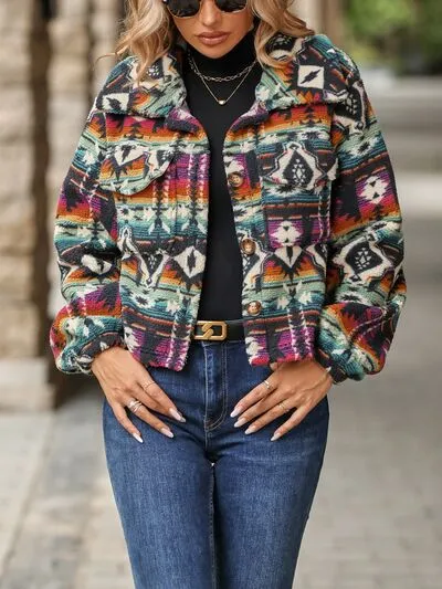Xavier Geometric Dropped Shoulder Balloon Sleeve Outerwear