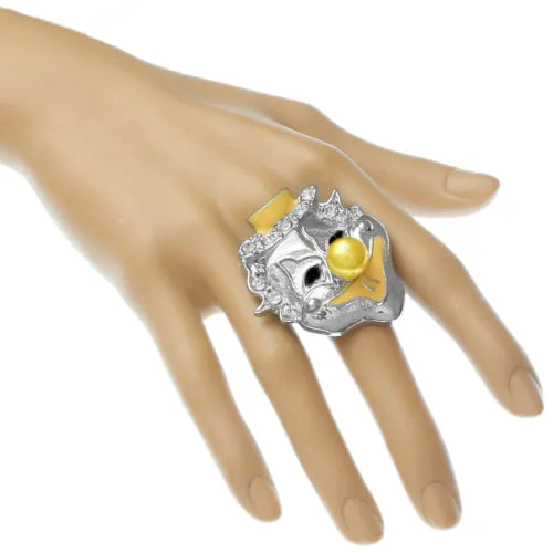 Yellow Bead Rhinestone Clown Adjustable Ring