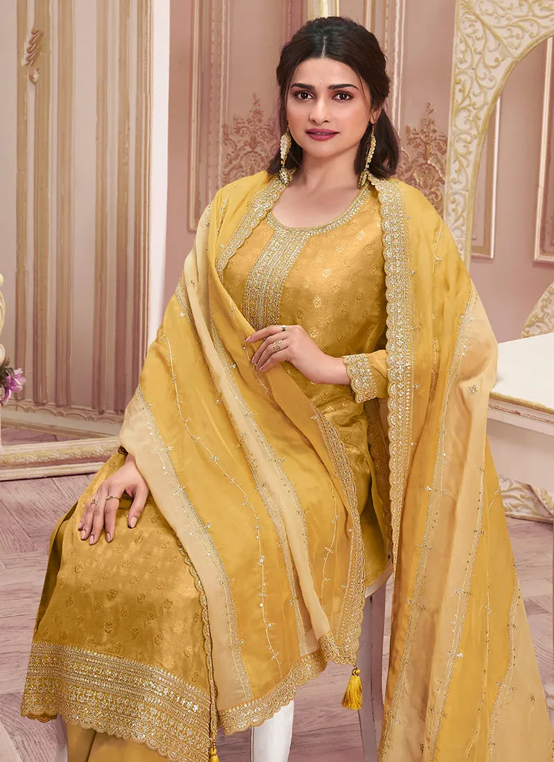 Yellow Embroidered Pakistani Pant Suit