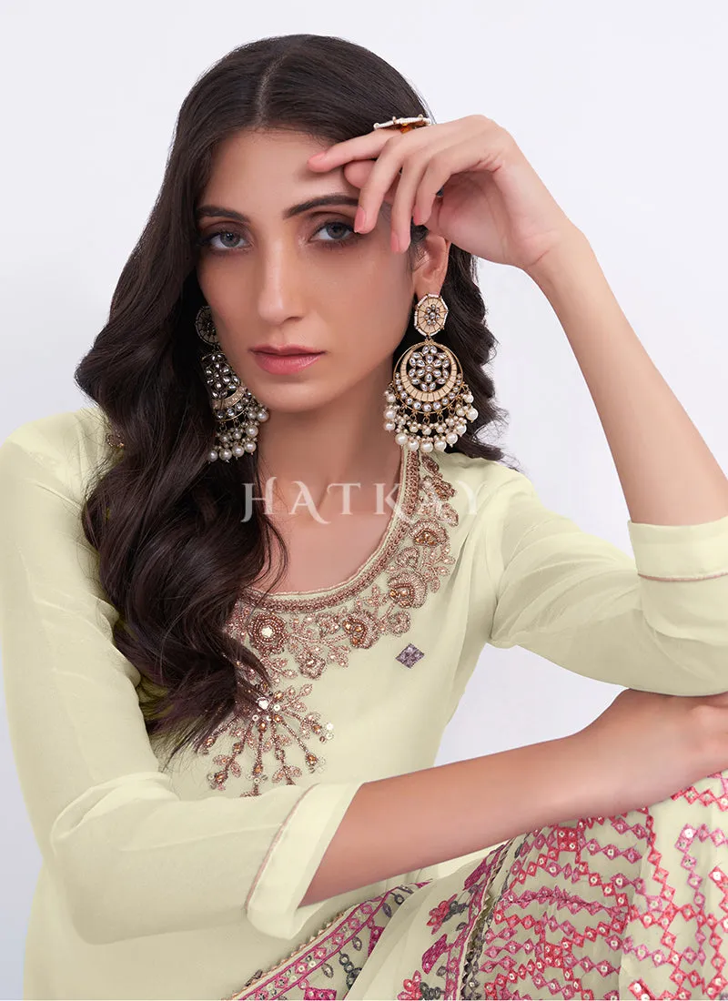Yellow Sequence Embroidery Traditional Gharara Style Suit