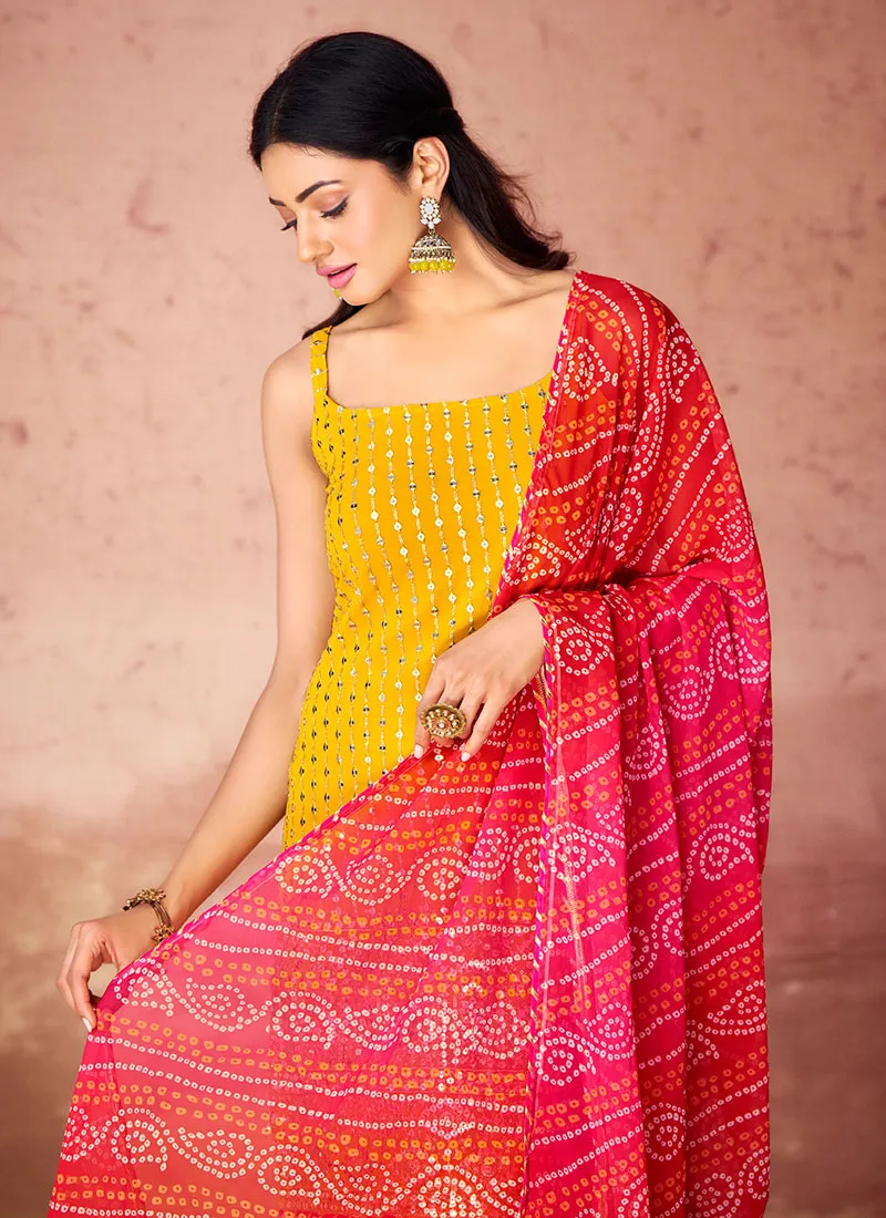 Yellow Sequence Embroidery Traditional Gharara Suit