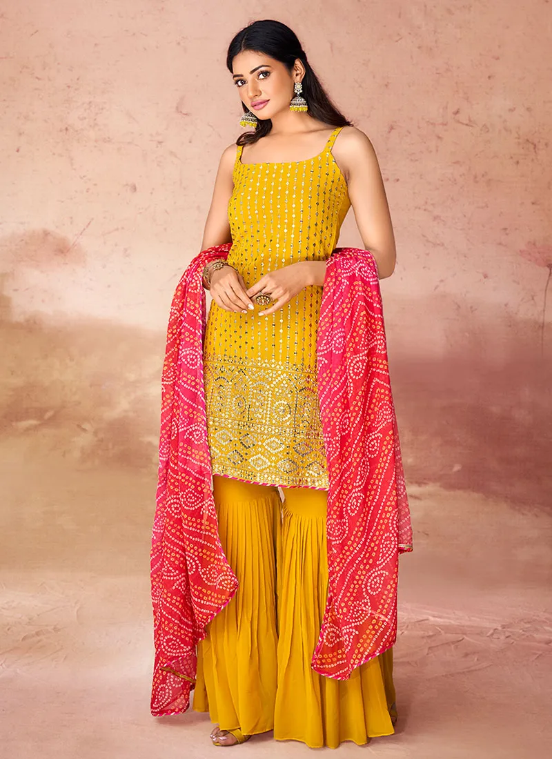 Yellow Sequence Embroidery Traditional Gharara Suit