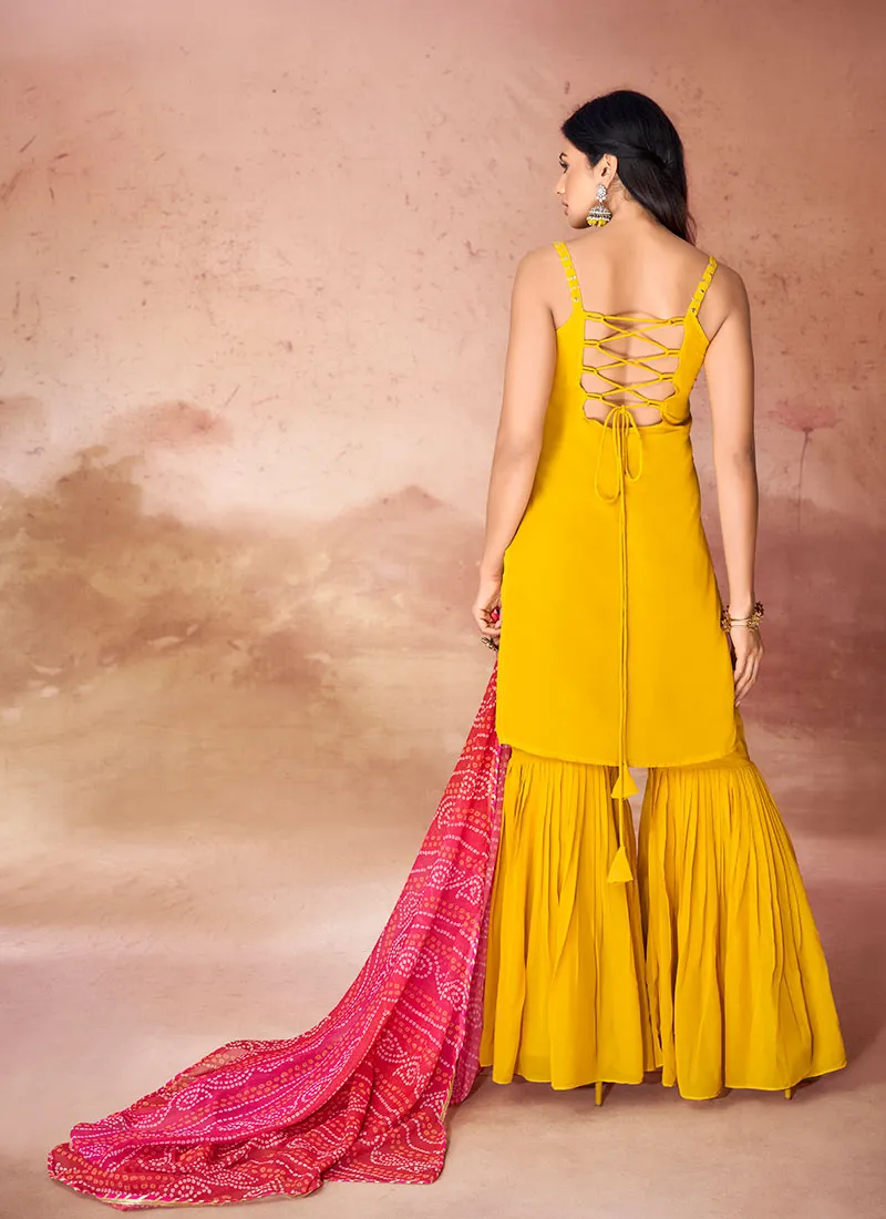 Yellow Sequence Embroidery Traditional Gharara Suit