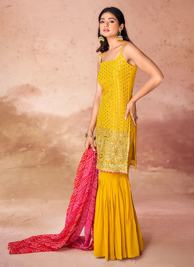 Yellow Sequence Embroidery Traditional Gharara Suit