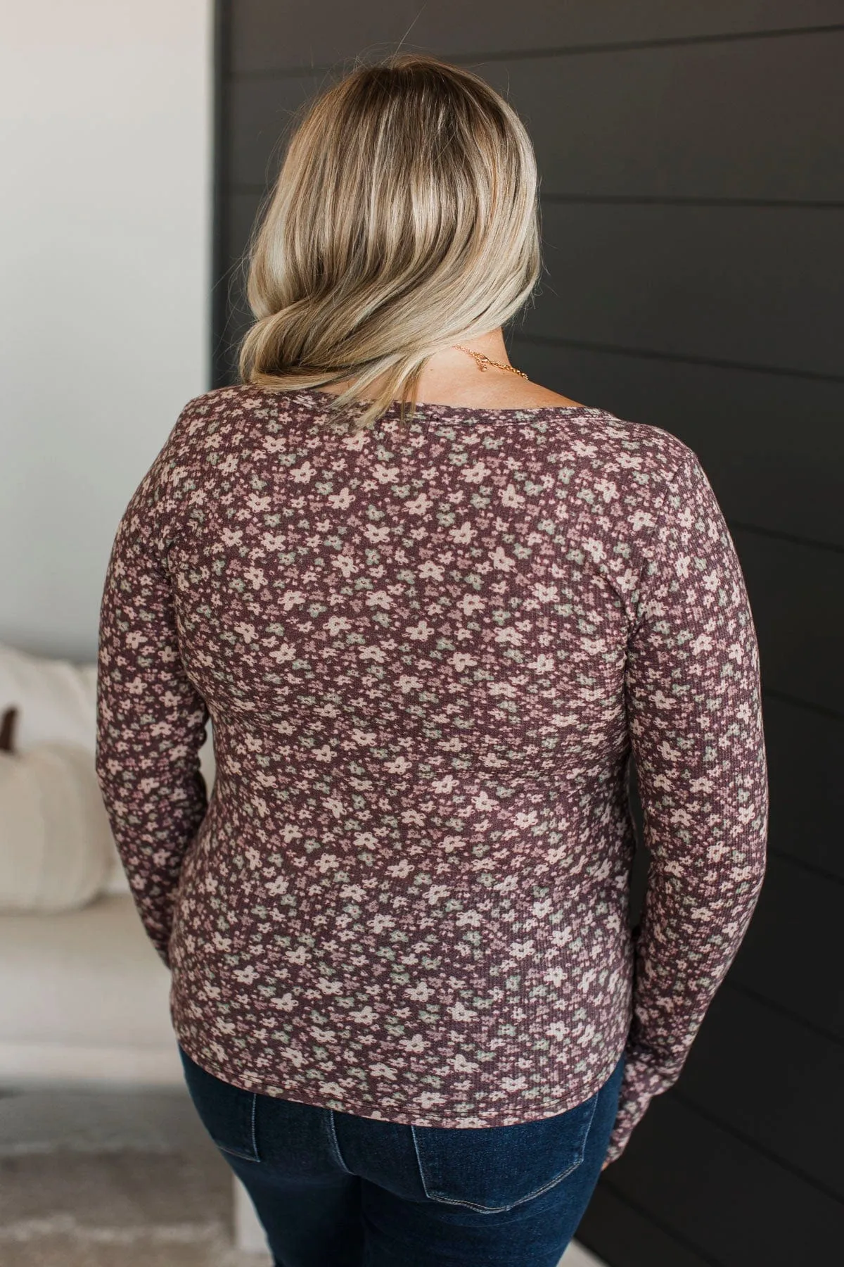 Your Forever Floral Henley Top- Brown