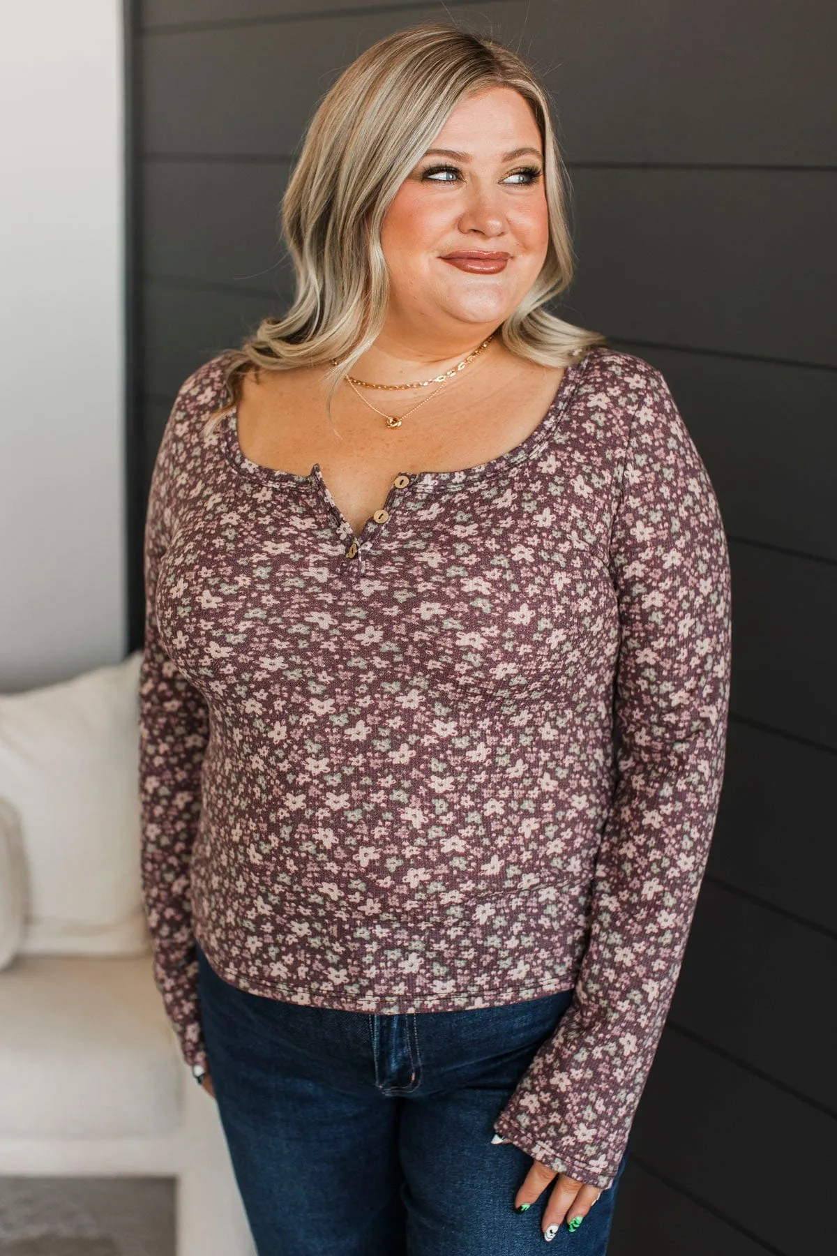Your Forever Floral Henley Top- Brown