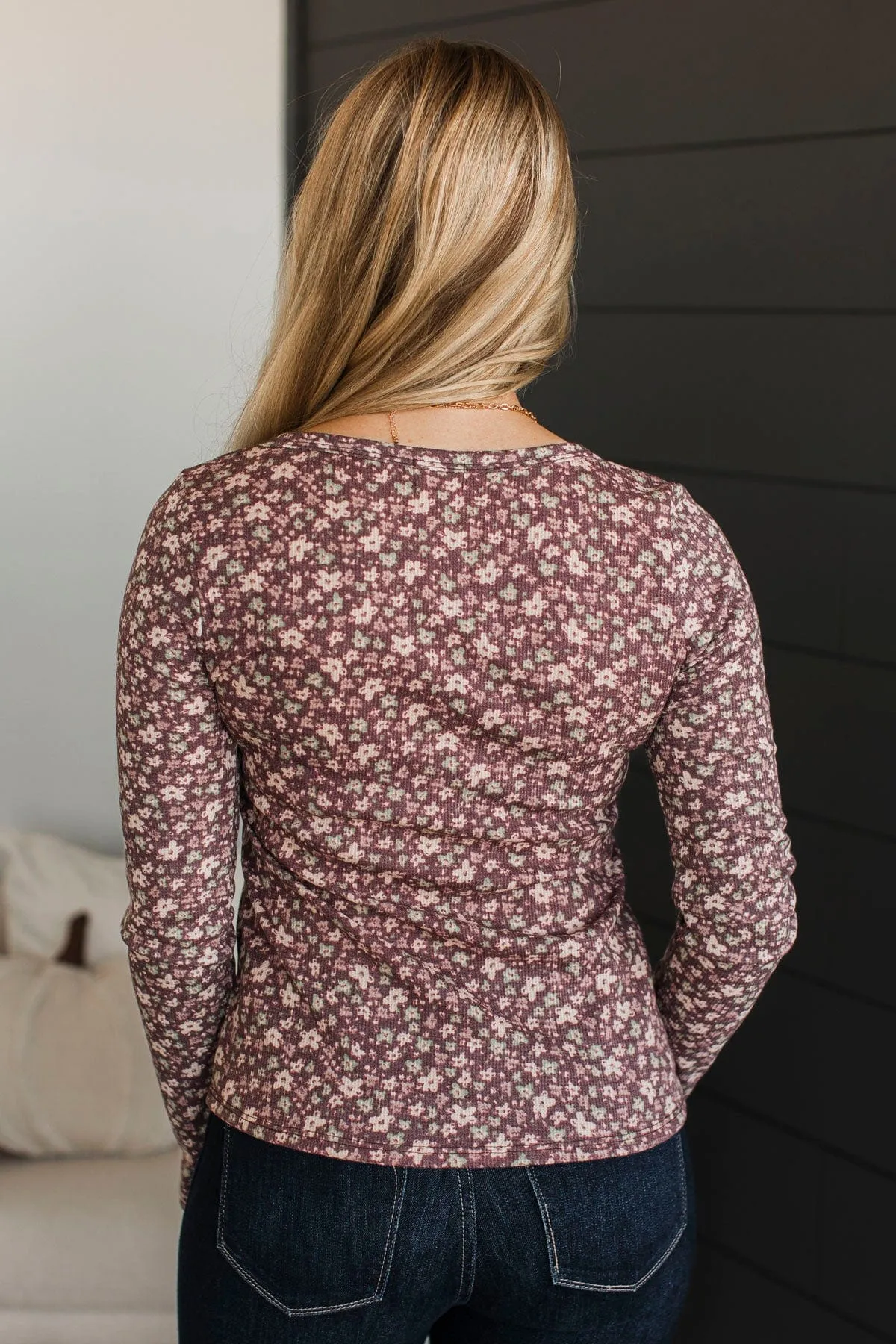 Your Forever Floral Henley Top- Brown