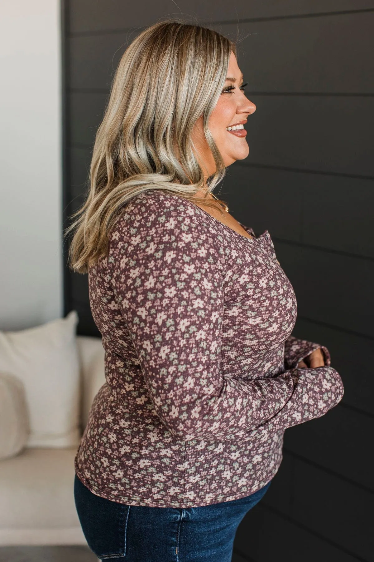 Your Forever Floral Henley Top- Brown