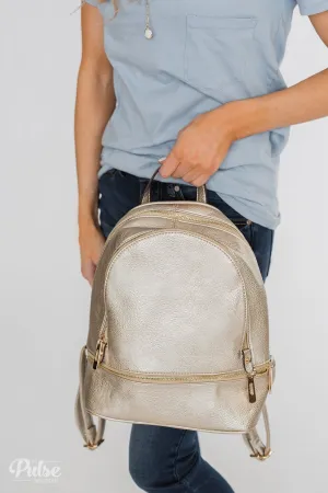Zipper Detail Backpack- Rose Gold