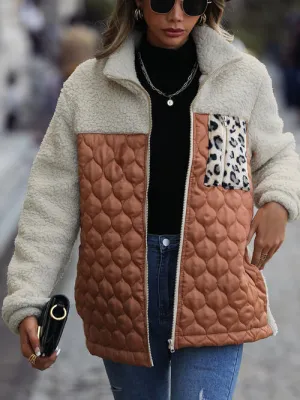 Zooey Leopard Color Block Zip-Up Jacket