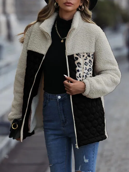 Zooey Leopard Color Block Zip-Up Jacket