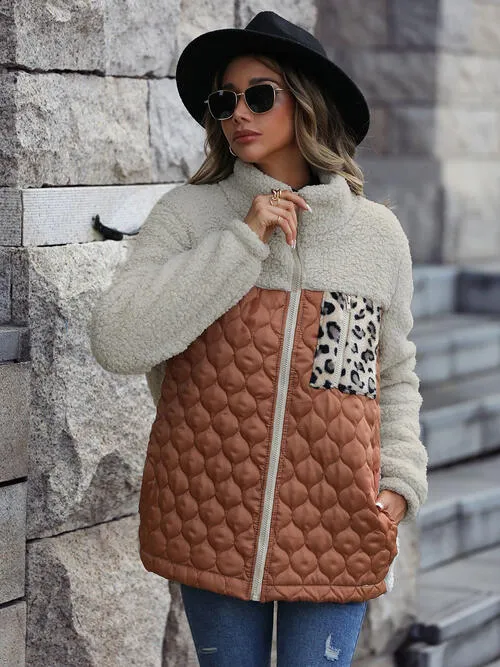 Zooey Leopard Color Block Zip-Up Jacket