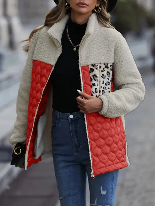 Zooey Leopard Color Block Zip-Up Jacket