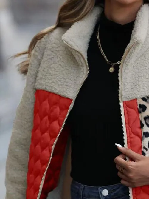 Zooey Leopard Color Block Zip-Up Jacket