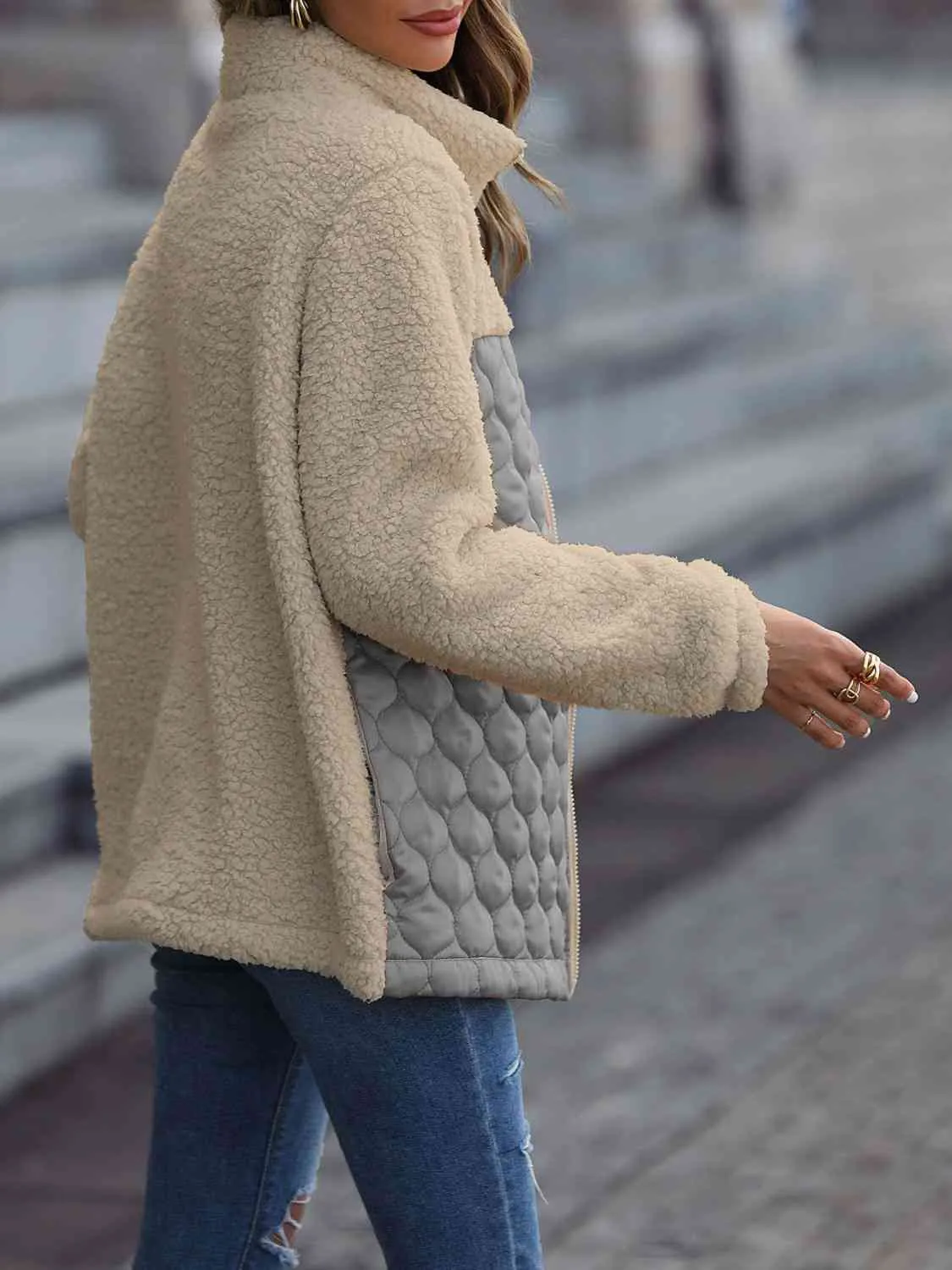 Zooey Leopard Color Block Zip-Up Jacket