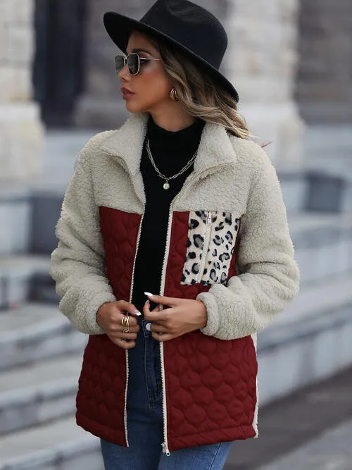 Zooey Leopard Color Block Zip-Up Jacket