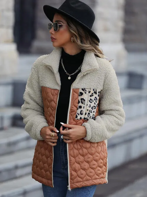 Zooey Leopard Color Block Zip-Up Jacket