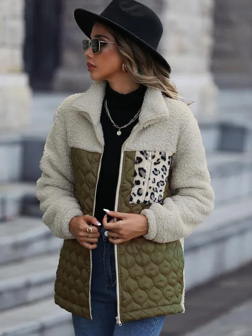 Zooey Leopard Color Block Zip-Up Jacket