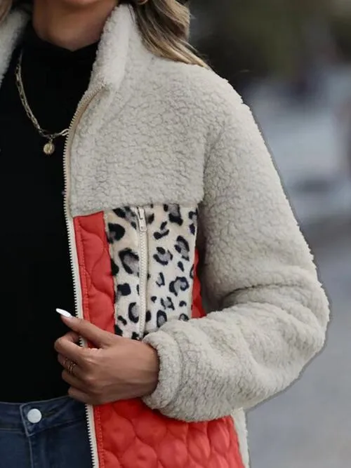 Zooey Leopard Color Block Zip-Up Jacket